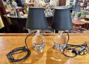 Jacques Adnet and Clear Baccarat Crystal Ball Metal Art Deco Table Lamps