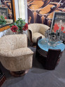 Custom French Style Art Deco Swivel Chairs Volute PatternFabric