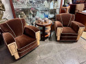 European Art Deco Mohair & Leather Glamour Club Chairs Pair Hollywood