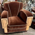 European Art Deco Mohair & Leather Glamour Club Chairs Pair Hollywood