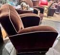 European Art Deco Mohair & Leather Glamour Club Chairs Pair Hollywood