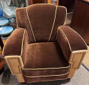 European Art Deco Mohair & Leather Glamour Club Chairs Pair Hollywood