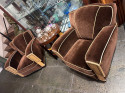 European Art Deco Mohair & Leather Glamour Club Chairs Pair Hollywood