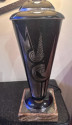 Rare Art Deco Lacquer and Silver Lamp Vase Geometric Design