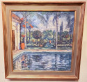 Original Impressionist Painting by Elizabeth Curtis Marin County Swimming Pool