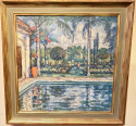 Original Impressionist Painting by Elizabeth Curtis Marin County Swimming Pool