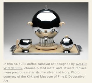 Walter Von Nessen designed Chase Coronet Coffee and Tea Set, Tray, Sugar, Creamer & Toast