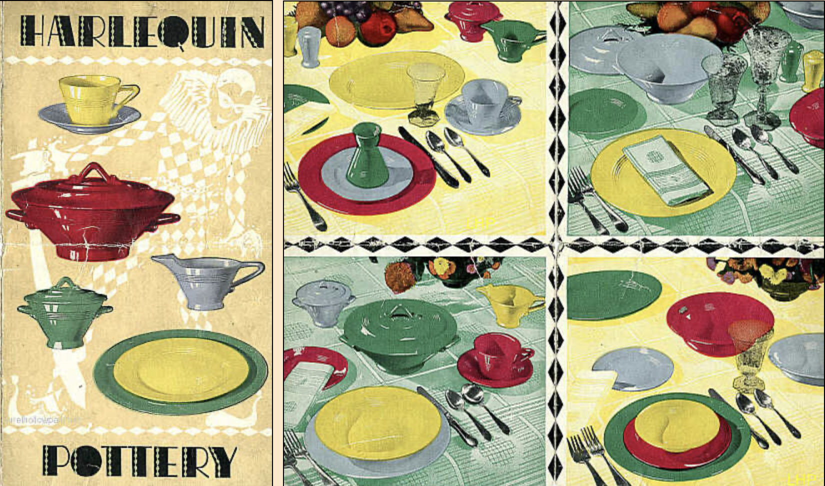 Vintage Dinnerware Pieces by Homer Laughlin 30-Year Harlequin