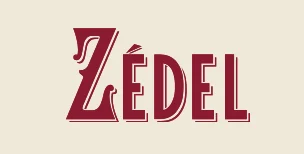 Logo with the text 'ZÉDEL' in vintage-style red font on a light beige background.