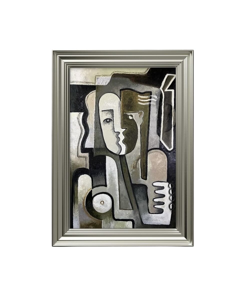 Art Deco Style Cubist Oil Painting “L’Étreinte” by Pascal Jarrion