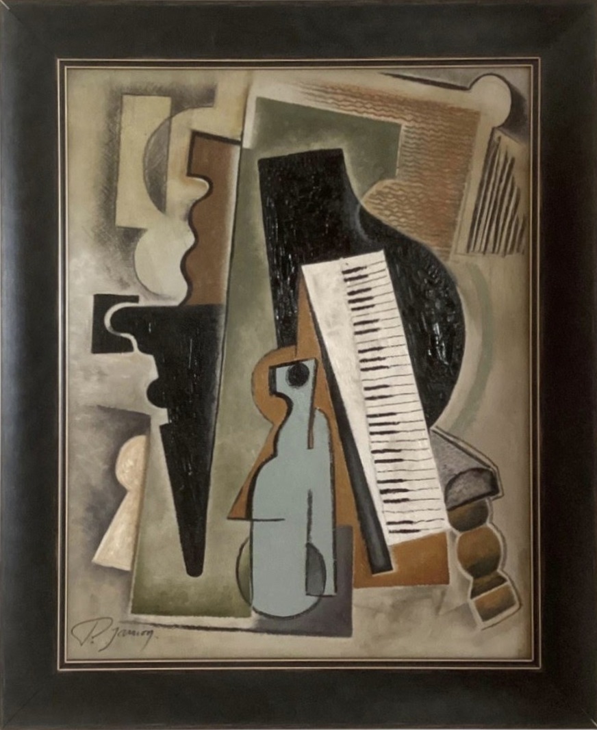 Art Deco Style Cubist Oil Painting “Le Piano” by Pascal Jarrion