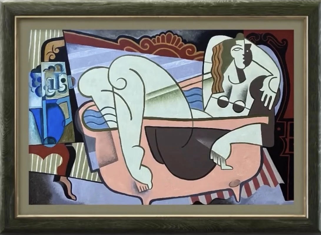 Art Deco Style Cubist Oil Painting “Le Bain” by Pascal Jarrion