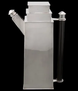 Modern geometric metal teapot with tall rectangular body and side handle